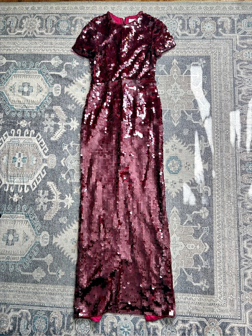 Roland Mouret Burgundy Sequin Maxi Dress Size 4 Like New
